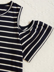 Comfy Striped Cold Shoulder Summer Dress Classic Style Youth Girl Casual Dresses