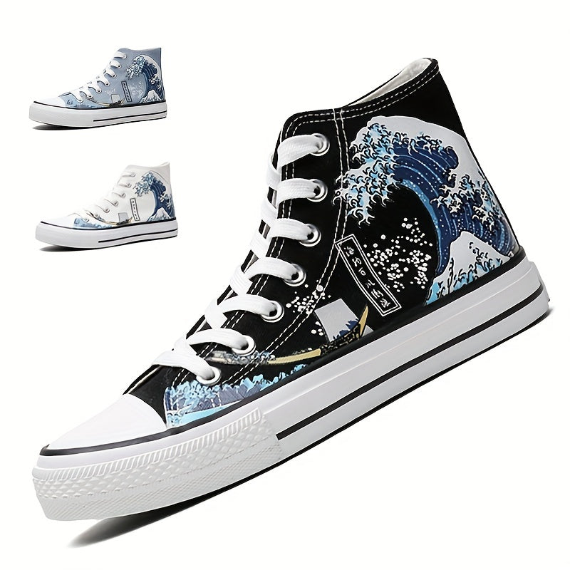 Men's Graphic Print Lace-Up Canvas Shoes Non Slip Casual Flats