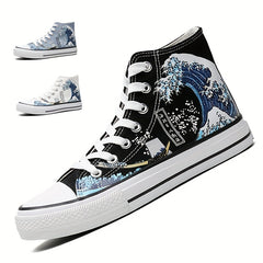 Men's Graphic Print Lace-Up Canvas Shoes Non Slip Casual Flats
