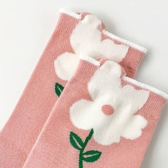 6 Pairs Floral Print Mid Tube Socks Women's Stockings