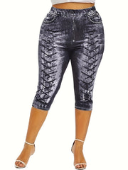 Denim Print Skinny Capris Leggings for Women