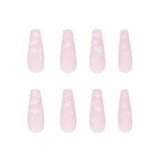 Pink Cloud Butterfly Press On Nails Set with Nail File & Jelly Glue