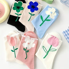 6 Pairs Floral Print Mid Tube Socks Women's Stockings