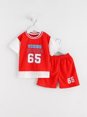 Boys Casual Outfit Round Neck T shirt & Shorts Set, Size 65