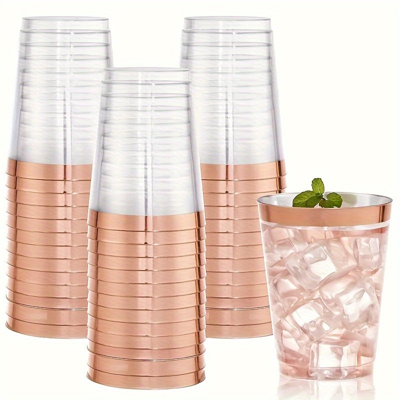 50Pcs 10Oz Rose Golden Plastic Cups for Cold Drinks Party Supplies