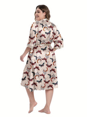 Plus Size Satin Butterfly Print Cami Nightdress & Long Sleeve Nightgown