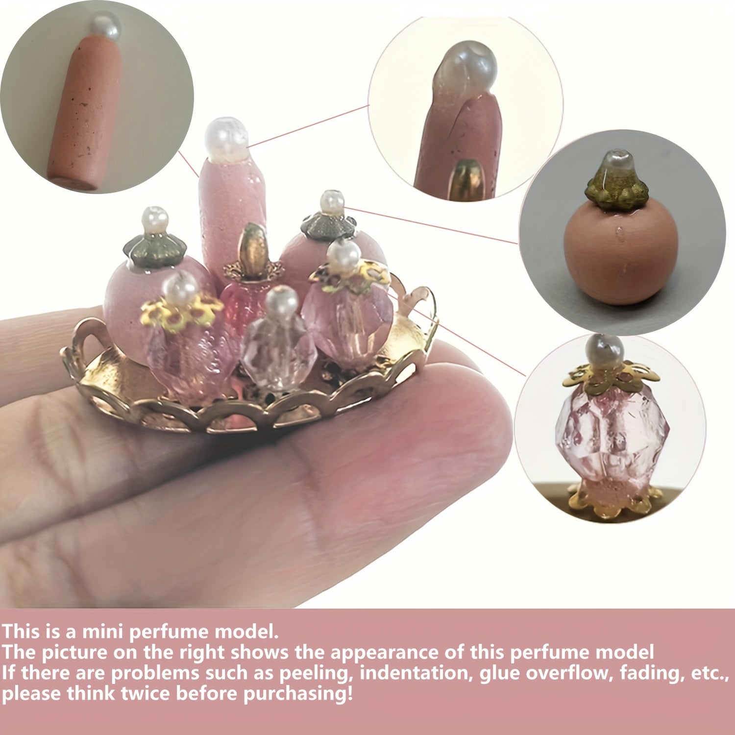 Pink Perfume Tray 1:12 Scale Dollhouse Furniture Bedroom Bath Decorative Tray