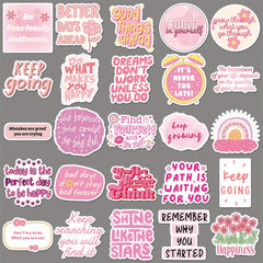 50 Pink Vinyl Stickers Cartoon Motivational Quotes Reusable Self Adhesive