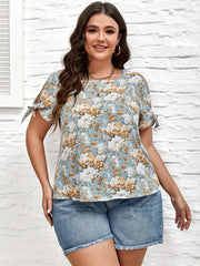 Casual Blouse Women's Plus Floral Print Bow Knot Top