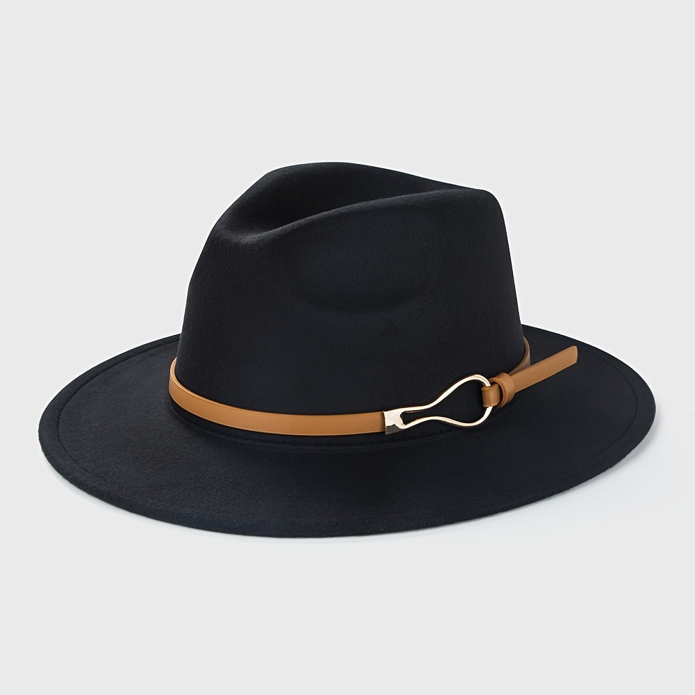 Retro Woolen Jazz Hat with Monochrome Belt