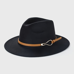 Retro Woolen Jazz Hat with Monochrome Belt