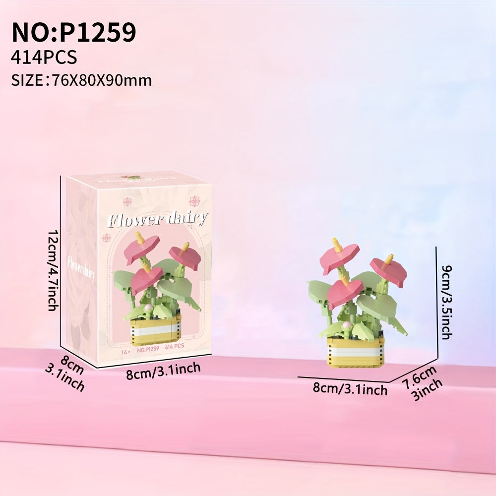 Plant Potted Building Model Blocks Home Decoration Educational Toys