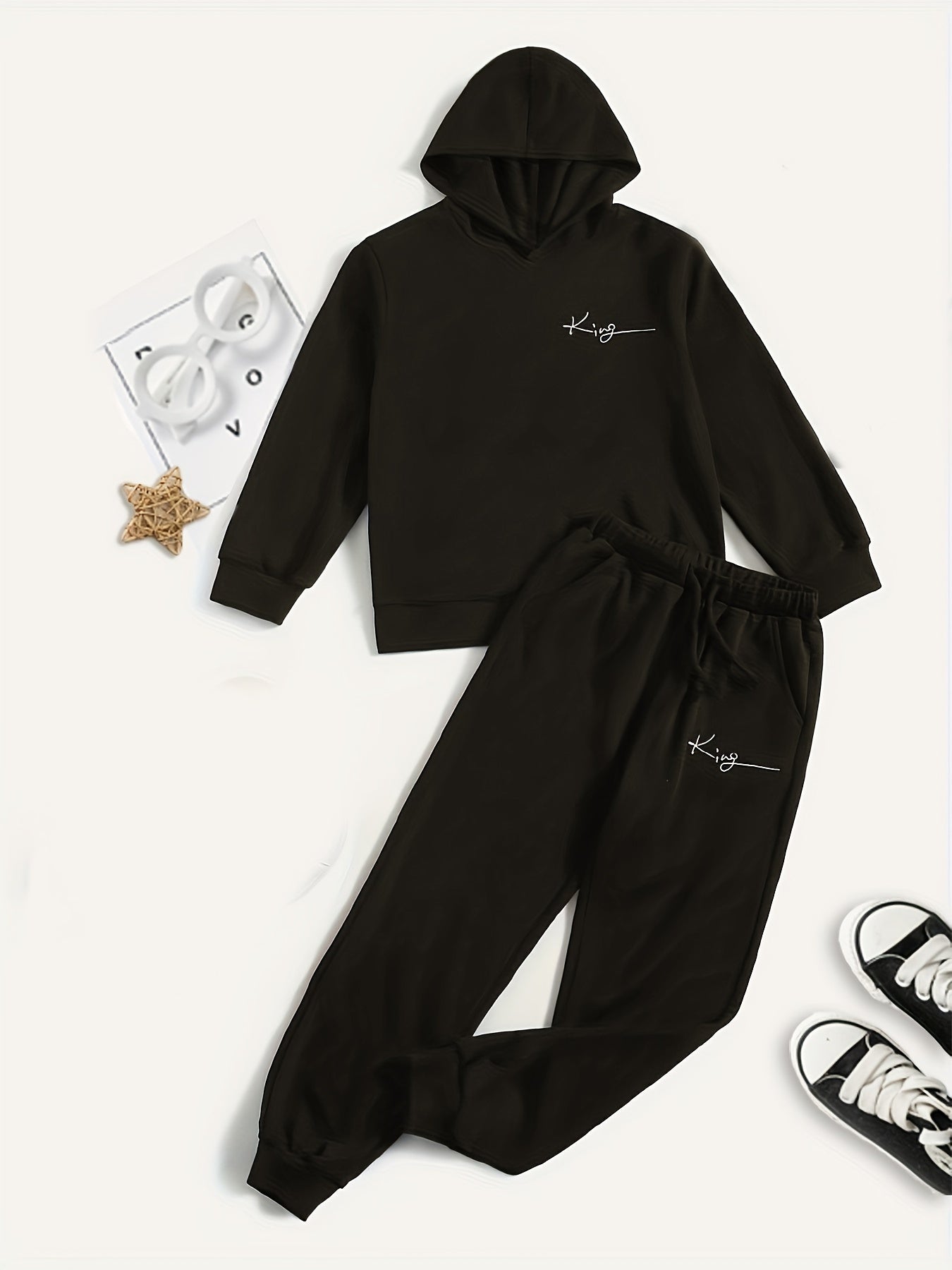Boy's Hoodie & Sweatpants Set KING Print Top Casual Outfits Kids Clothes