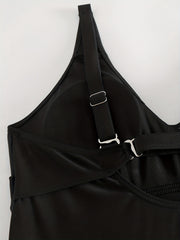 Modest Swimsuit Cross Front V Neck One Piece Swimsuit