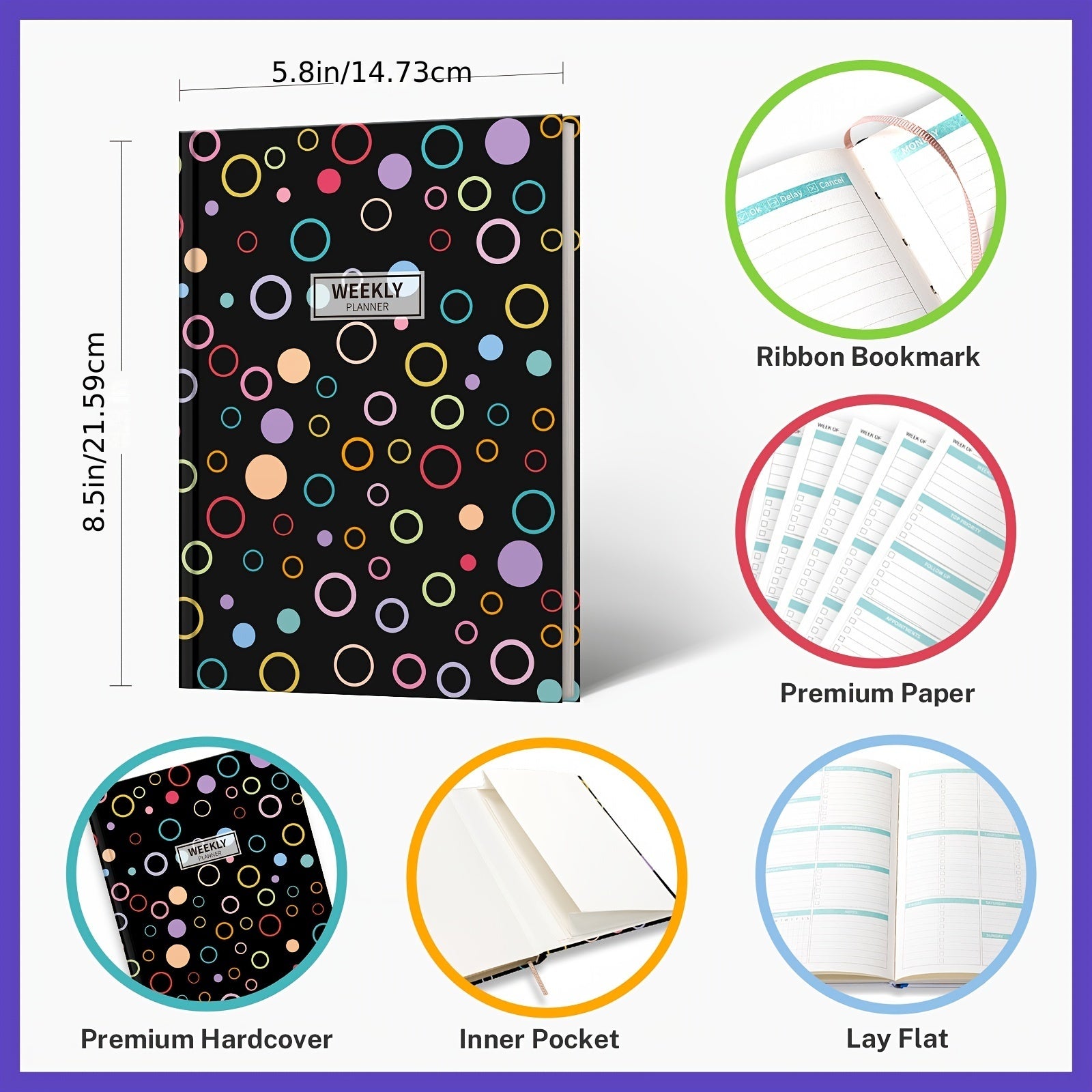 Undated Weekly Planner with Habit Tracker 5.8X8.5in