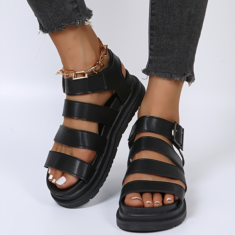 Women's Platform Roman Sandals Open Toe Ankle Buckle Strap Shoes
