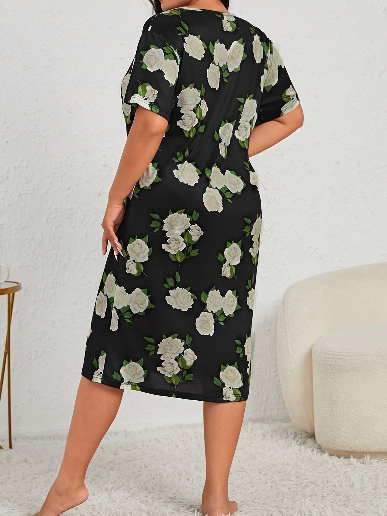 Nightdress Women's Plus Floral Print Short Sleeve Tee Sleep Dress