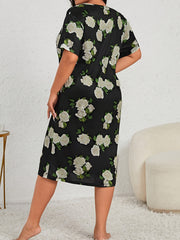 Nightdress Women's Plus Floral Print Short Sleeve Tee Sleep Dress