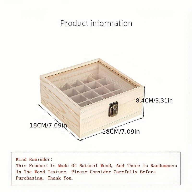 25 Grid Wooden Box With Clear Lid Travel Bottle Display Case
