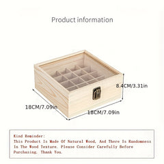 25 Grid Wooden Box With Clear Lid Travel Bottle Display Case