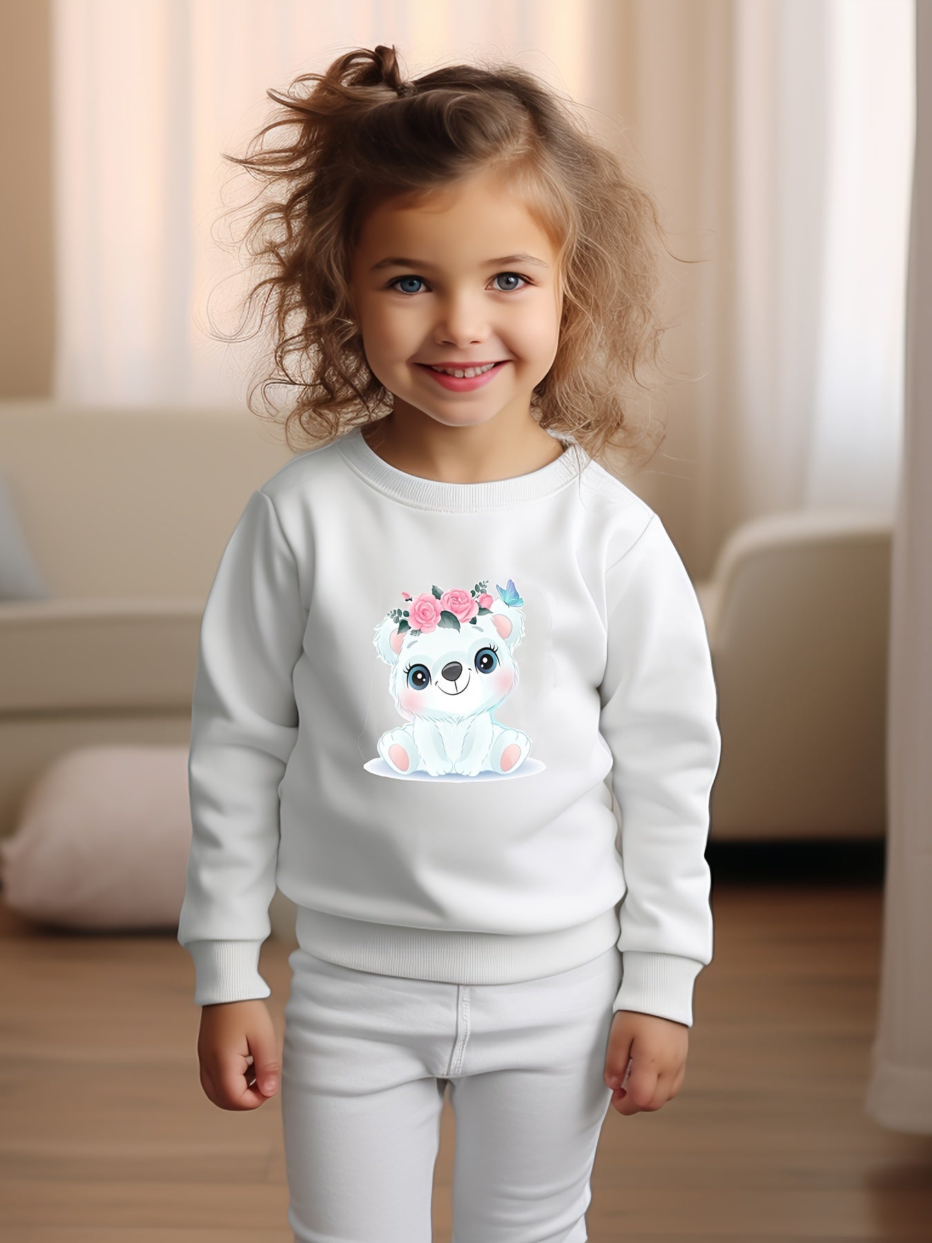 Adorable Flower Bear Crew Neck Sweatshirt Kids Christmas Gift