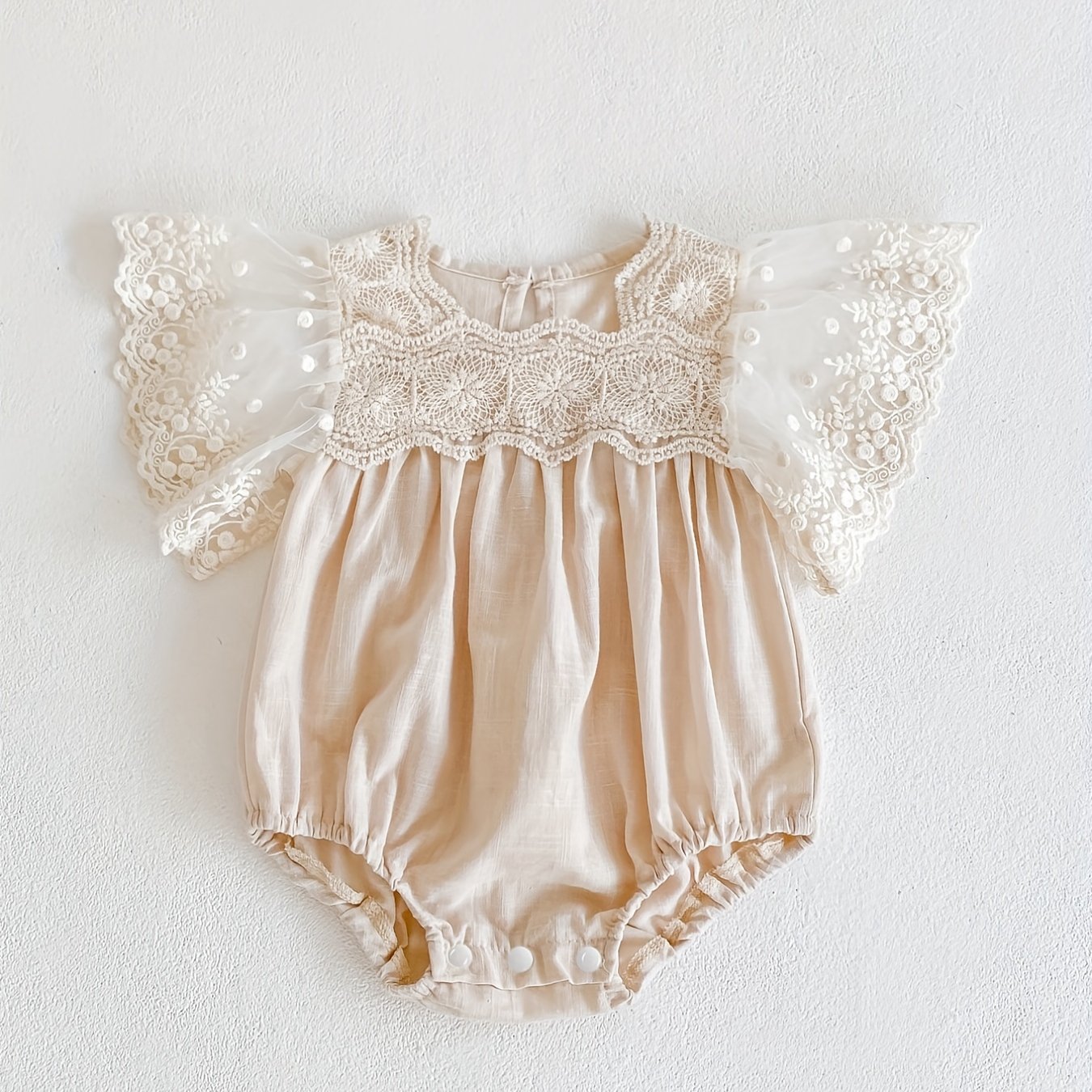 Baby Girls Lace Sleeve Cotton Onesie for Summer