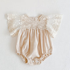 Baby Girls Lace Sleeve Cotton Onesie for Summer