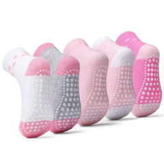 5 Pairs Baby Girls Non Slip Cotton Heart Print Crew Socks