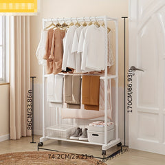 1pc Entrance Coat Rack 2 Rods Shoe Rack with Storage Shelves - Hallway Organizer