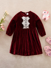 Baby Girls Lace Pleated Dress Fleece Thick Long Sleeve Dress