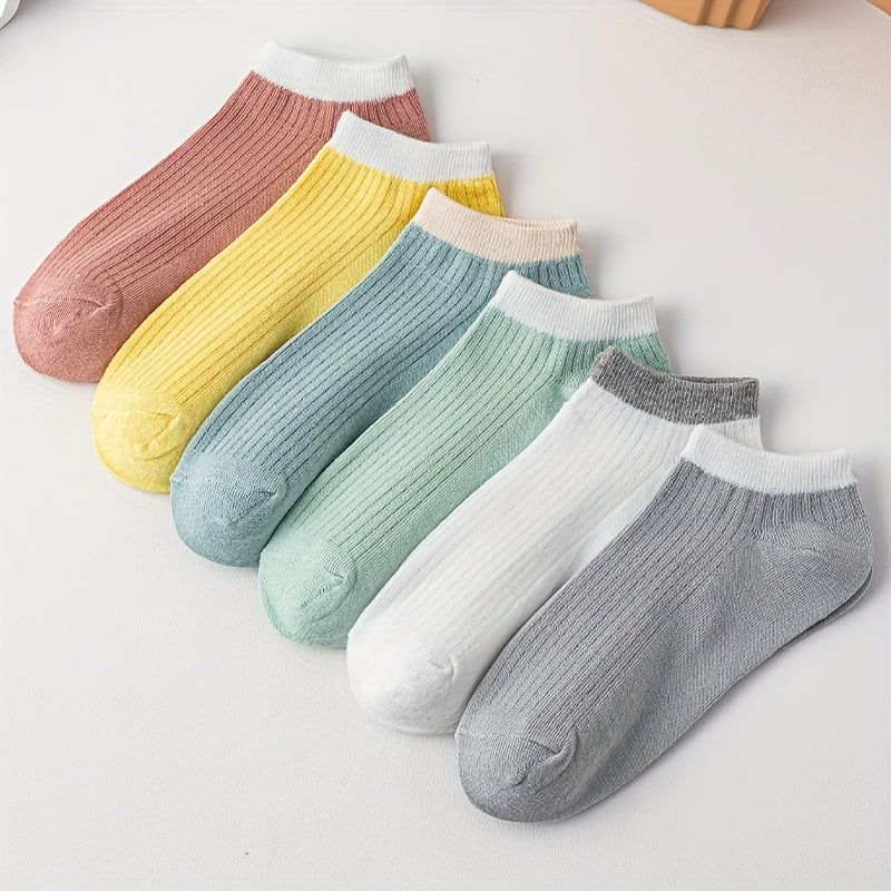 6 Pairs Colorblock Trim Soft Lightweight Socks Low Cut Ankle Women's Stockings