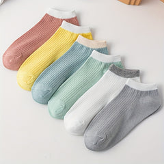 6 Pairs Colorblock Trim Soft Lightweight Socks Low Cut Ankle Women's Stockings