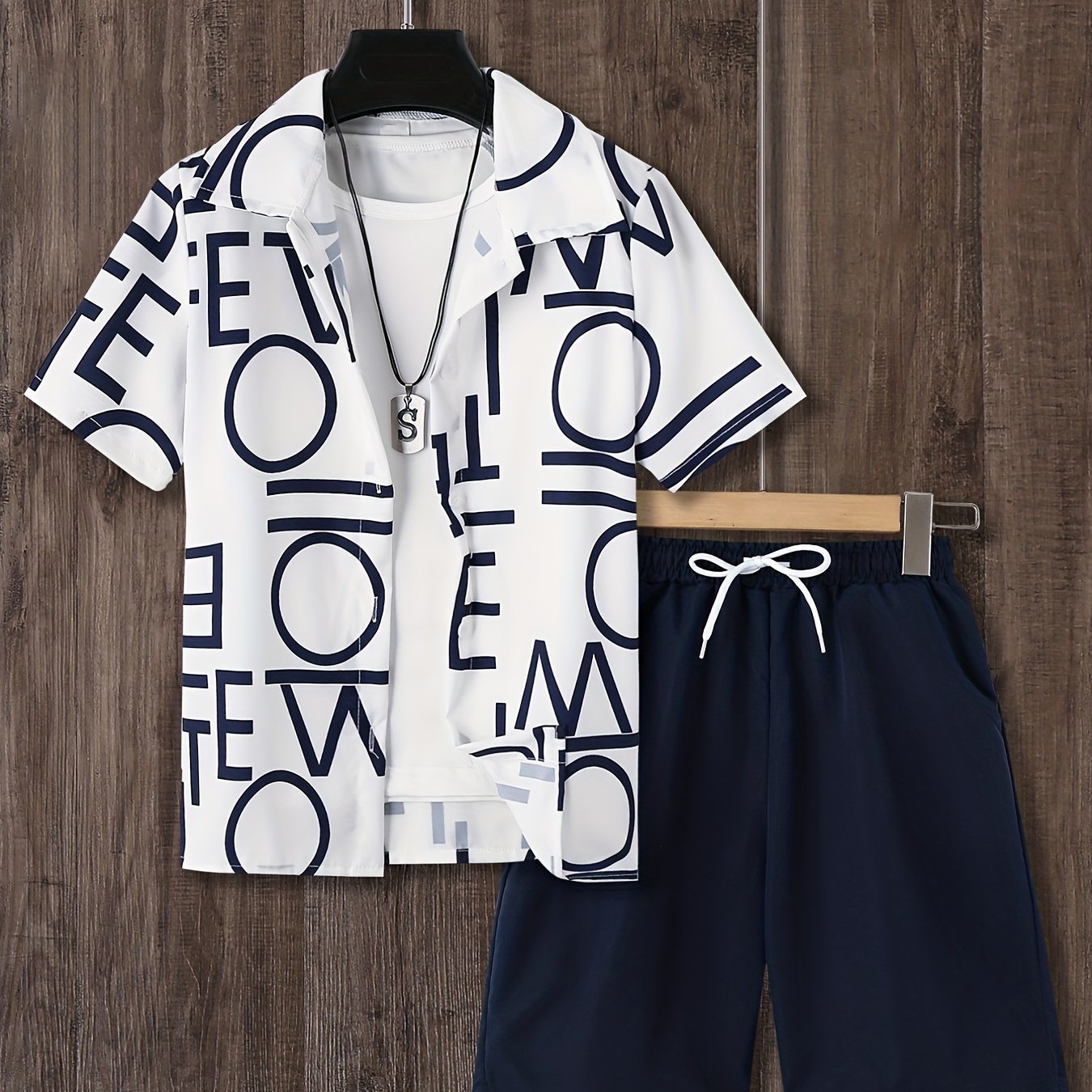 2pcs Boys Graphic Print Shirt&Shorts Set Casual Summer Kids Clothing