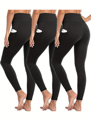 3pcs Women's Leggings with Pockets High Waisted Tummy Control