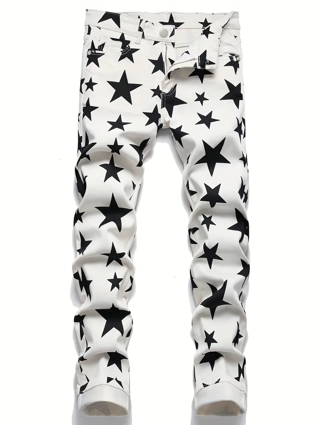Colorful Splash Pattern Slim Fit Jeans Men's Casual Street Style Denim Pants