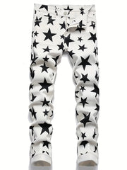 Colorful Splash Pattern Slim Fit Jeans Men's Casual Street Style Denim Pants