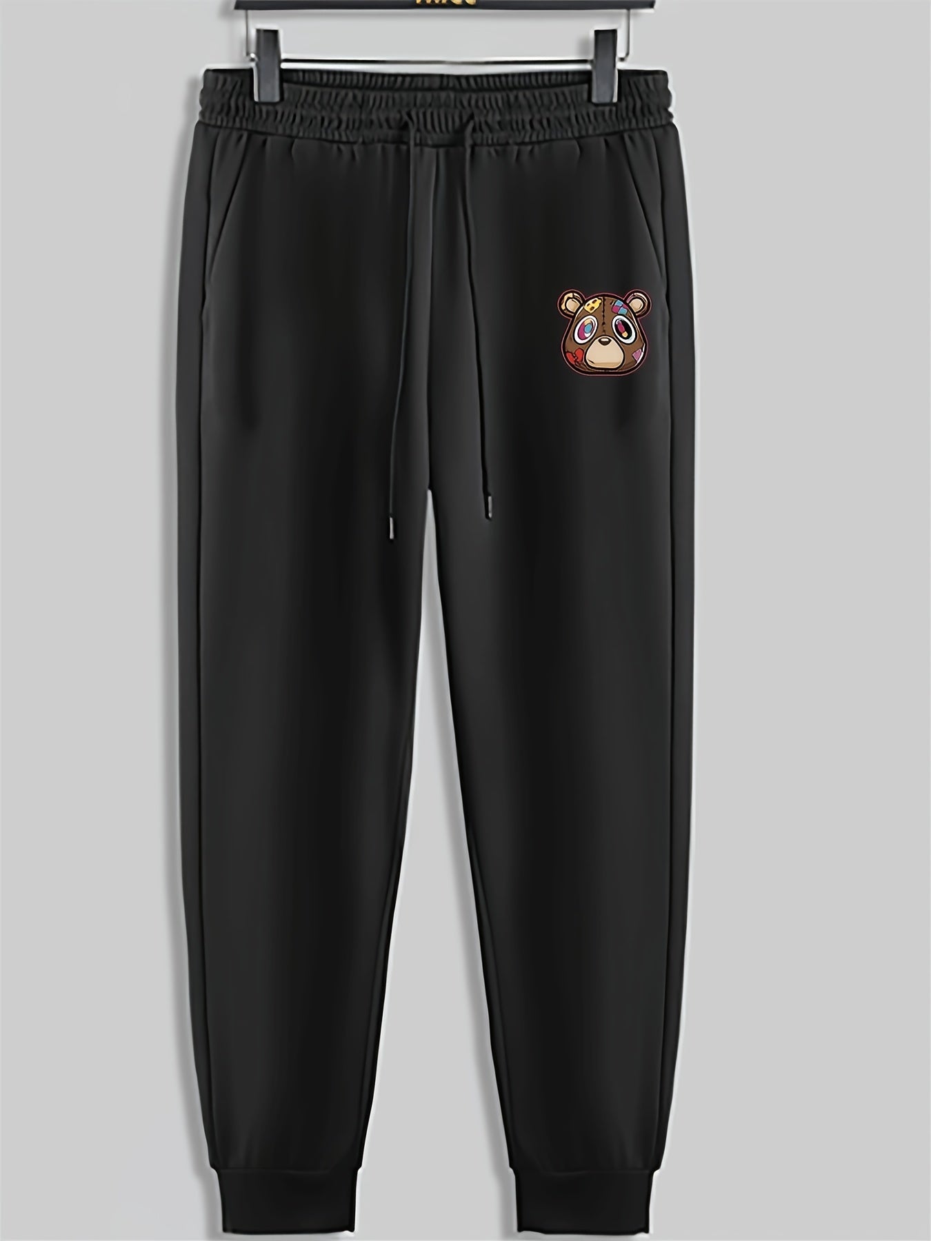 Bear Print Men's Pants Drawstring Sweatpants Loose Casual Trousers