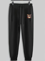 Bear Print Men's Pants Drawstring Sweatpants Loose Casual Trousers