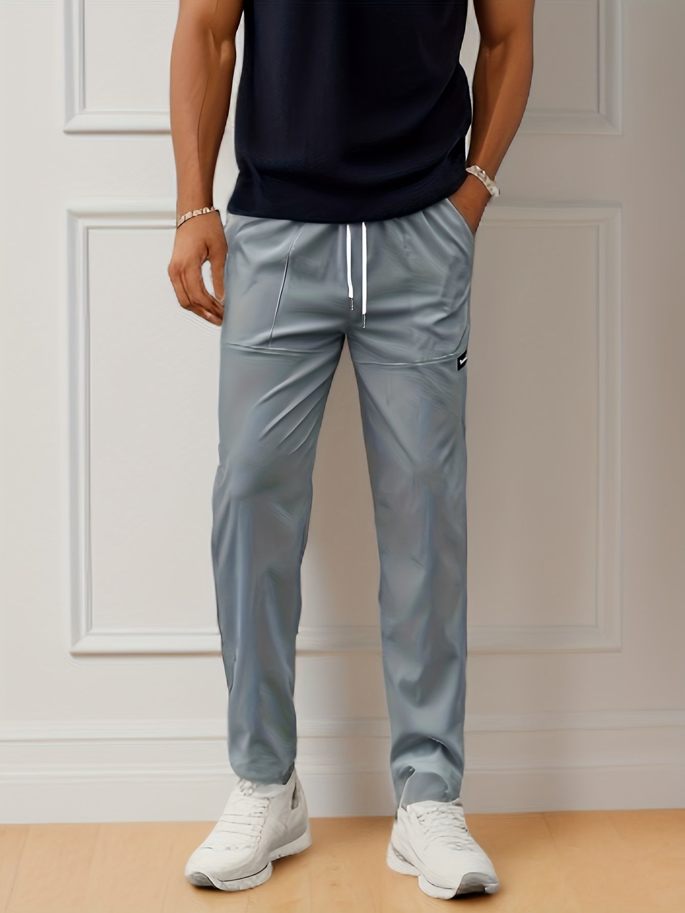 Men's Casual Drawstring Waist Pants Breathable Comfy Trousers