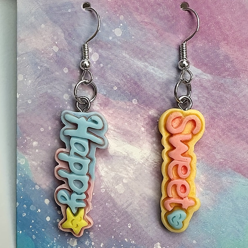 Letter HAPPY SWEET Resin Earrings Cartoon Drop Dangling Stud Earrings