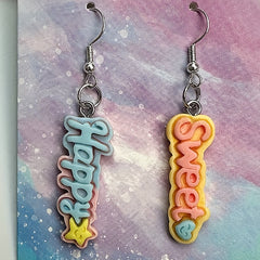 Letter HAPPY SWEET Resin Earrings Cartoon Drop Dangling Stud Earrings
