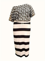 One Shoulder Short Sleeve Tee & Striped Skirt Set