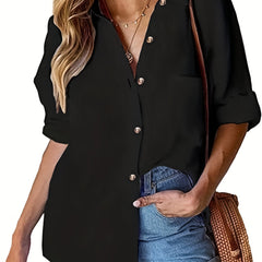 Solid Button Up Long Sleeve Blouse