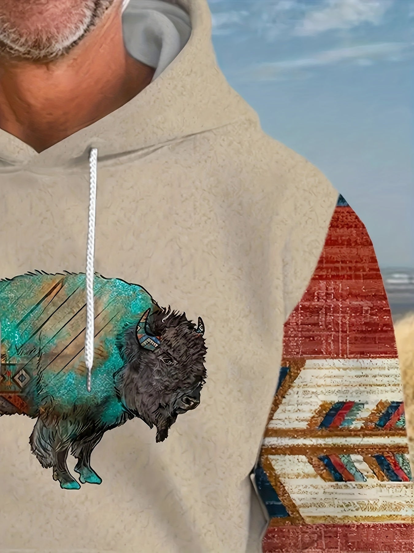 Ox Print Hoodie Kangaroo Pocket Men's Pullover Hooded Sweatshirt