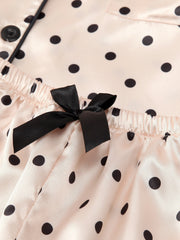 Polka Dot Satin Pajama Set Short Sleeve Top & Bow Shorts