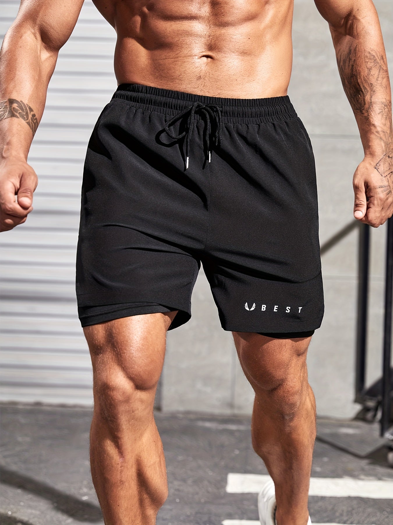 Men's Double Layer Sport Shorts with Drawstring