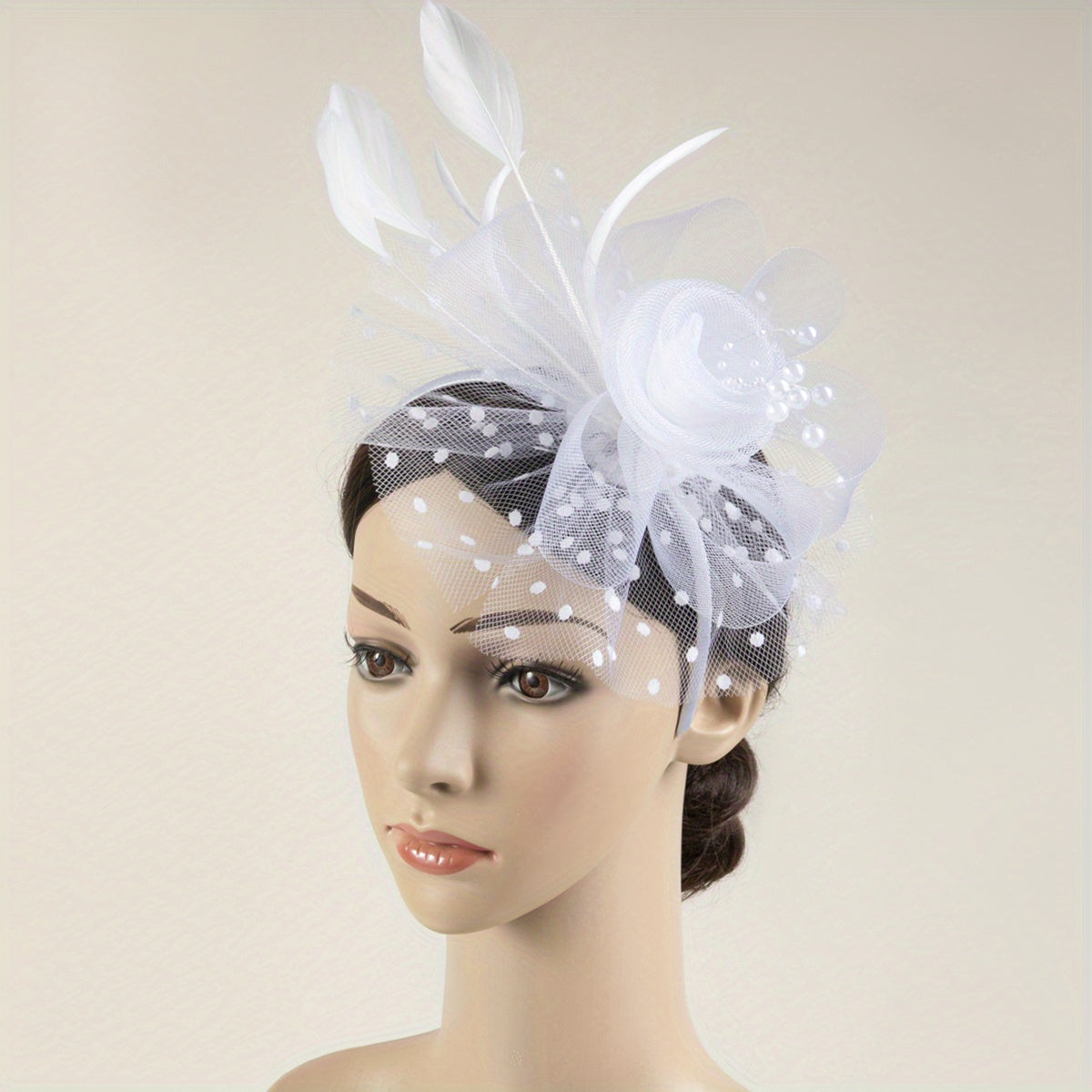 Flower Faux Feather Headband Mesh Hair Band Tea Party Horse Race Derby Hat Acces