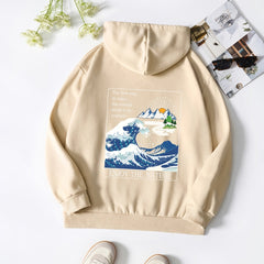 Natural Scenes Letter Print Hooded Sweatshirt Long Sleeve Casual Top