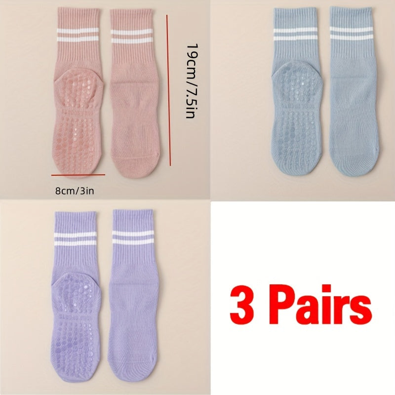 3 pairs Women's Medium Calf Non Slip Fitness Pilates Socks