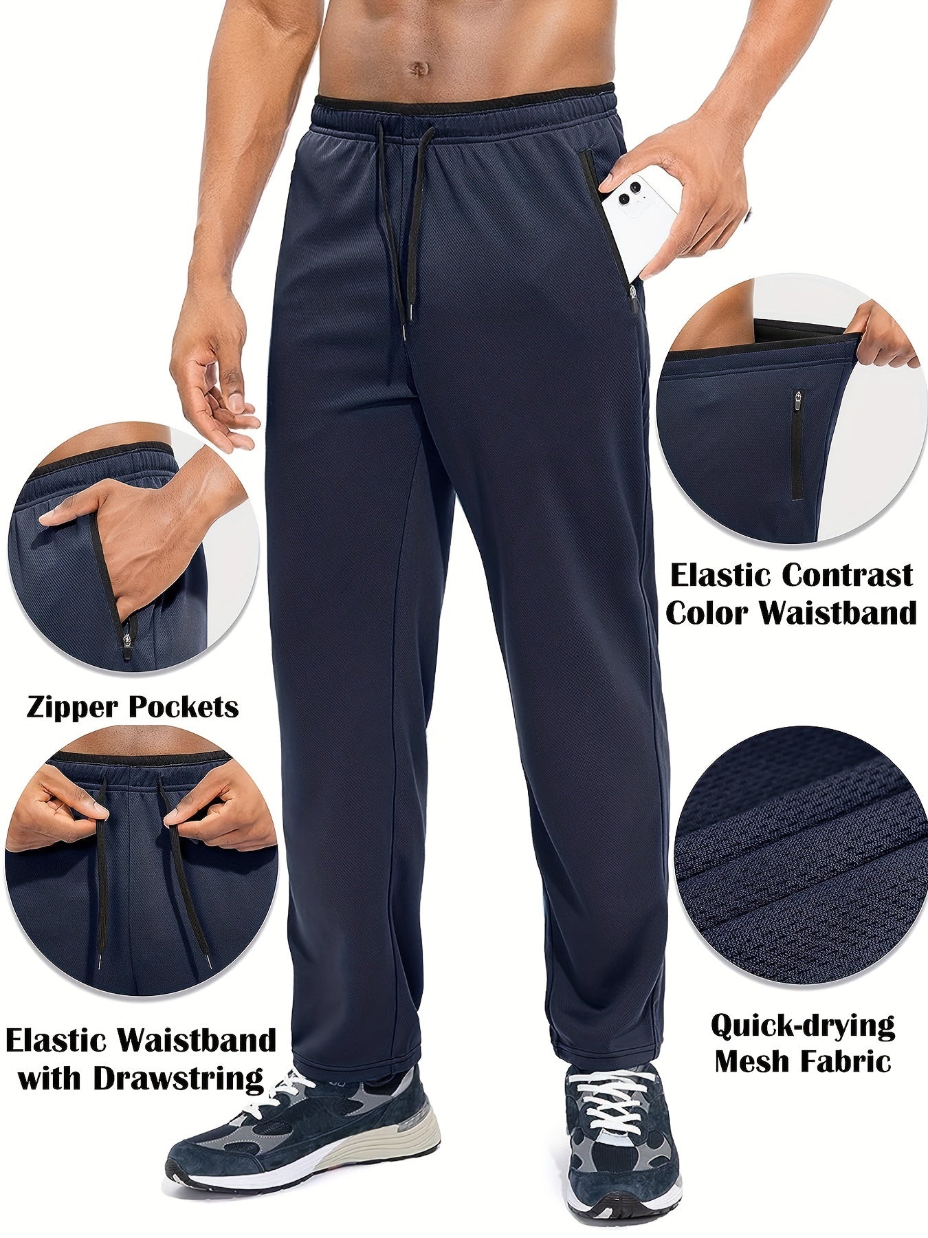 Men's Solid Quick Dry Training Jogger Sweatpants Zipper Pocket